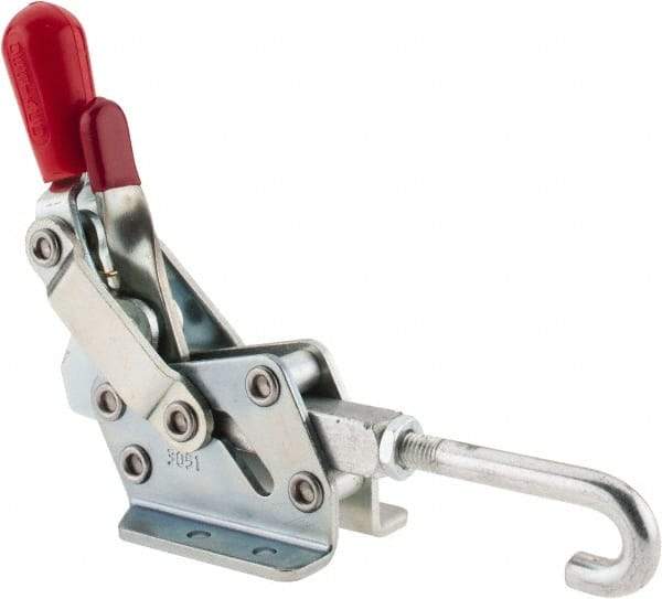 De-Sta-Co - 1,507 Lb Capacity, Horizontal, J Hook, Flanged Base, Carbon Steel Pull Action Latch Clamp - 3/4" Drawing Movement, 8.98" OAL, Straight Handle - All Tool & Supply