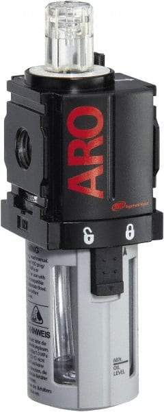 ARO/Ingersoll-Rand - 1/4" NPT, 150 Max psi Miniature Modular Lubricator - Polycarbonate Bowl, Aluminum Body, 51 CFM, 125°F Max Temp, 1.58" Long x 1.81" Wide x 5.04" High - All Tool & Supply