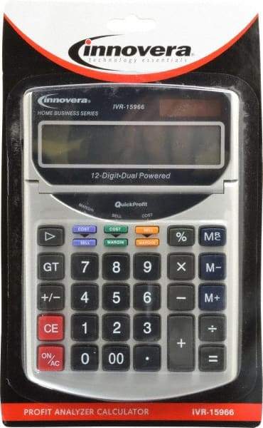 innovera - 12-Digit Portable Calculator - 18mm Display Size, White, Solar & Battery Powered, 7" Long x 4-3/4" Wide - All Tool & Supply