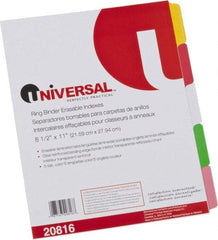 UNIVERSAL - 8-1/2 x 11" 5 Tabs, Clear Reinforced Binder Holes, Write on Erasable Tab Indexes - Multicolor Tabs, White Folder - All Tool & Supply