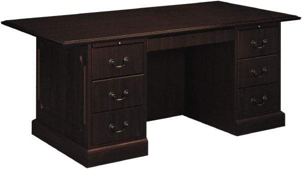 Hon - High Pressure Laminate Double Pedestal Desk with Center Drawer - 72" Wide x 36" Deep x 29-1/2" High, Mahogany - All Tool & Supply