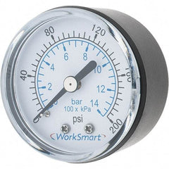 Value Collection - 2" Dial, 1/4 Thread, 0-200 Scale Range, Pressure Gauge - Center Back Connection Mount, Accurate to 3-2-3% of Scale - All Tool & Supply