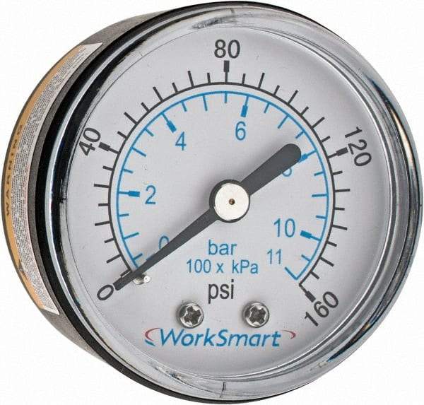 Value Collection - 2" Dial, 1/4 Thread, 0-160 Scale Range, Pressure Gauge - Center Back Connection Mount, Accurate to 3-2-3% of Scale - All Tool & Supply