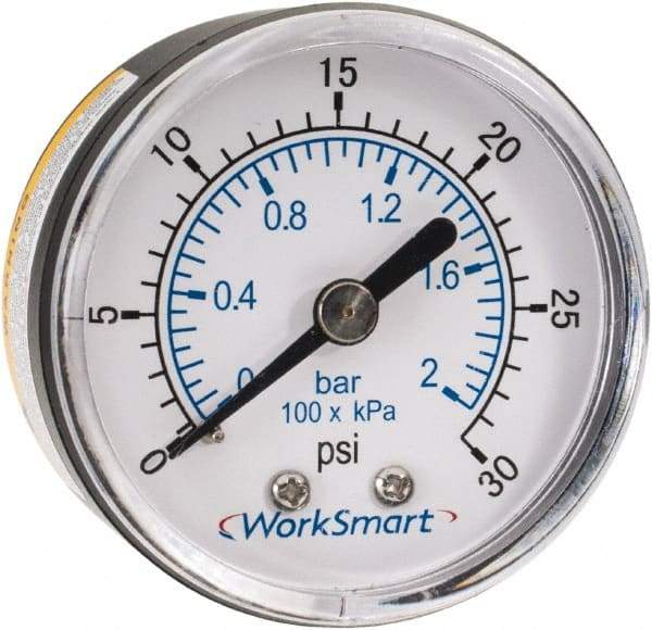 Value Collection - 2" Dial, 1/4 Thread, 0-30 Scale Range, Pressure Gauge - Center Back Connection Mount, Accurate to 3-2-3% of Scale - All Tool & Supply