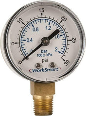 Value Collection - 2" Dial, 1/4 Thread, 0-30 Scale Range, Pressure Gauge - Lower Connection Mount, Accurate to 3-2-3% of Scale - All Tool & Supply