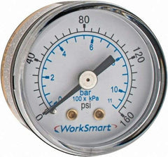 Value Collection - 1-1/2" Dial, 1/8 Thread, 0-160 Scale Range, Pressure Gauge - Center Back Connection Mount, Accurate to 3-2-3% of Scale - All Tool & Supply