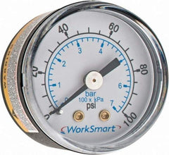 Value Collection - 1-1/2" Dial, 1/8 Thread, 0-100 Scale Range, Pressure Gauge - Center Back Connection Mount, Accurate to 3-2-3% of Scale - All Tool & Supply