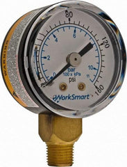 Value Collection - 1-1/2" Dial, 1/8 Thread, 0-160 Scale Range, Pressure Gauge - Lower Connection Mount, Accurate to 3-2-3% of Scale - All Tool & Supply