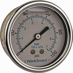 Value Collection - 2-1/2" Dial, 1/4 Thread, 0-100 Scale Range, Pressure Gauge - Center Back Connection Mount, Accurate to 3-2-3% of Scale - All Tool & Supply