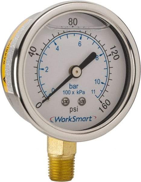 Value Collection - 2-1/2" Dial, 1/4 Thread, 0-160 Scale Range, Pressure Gauge - Lower Connection Mount, Accurate to 3-2-3% of Scale - All Tool & Supply