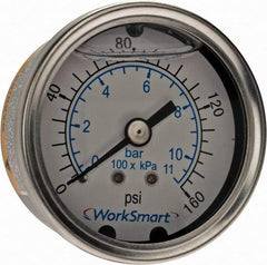 Value Collection - 2" Dial, 1/4 Thread, 0-160 Scale Range, Pressure Gauge - Center Back Connection Mount, Accurate to 3-2-3% of Scale - All Tool & Supply