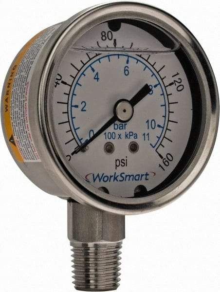 Value Collection - 2" Dial, 1/4 Thread, 0-160 Scale Range, Pressure Gauge - Lower Connection Mount, Accurate to 3-2-3% of Scale - All Tool & Supply