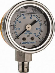 Value Collection - 1-1/2" Dial, 1/8 Thread, 0-1,000 Scale Range, Pressure Gauge - Lower Connection Mount, Accurate to 3-2-3% of Scale - All Tool & Supply