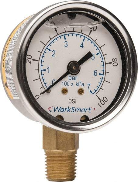 Value Collection - 2" Dial, 1/4 Thread, 0-100 Scale Range, Pressure Gauge - Lower Connection Mount, Accurate to 3-2-3% of Scale - All Tool & Supply