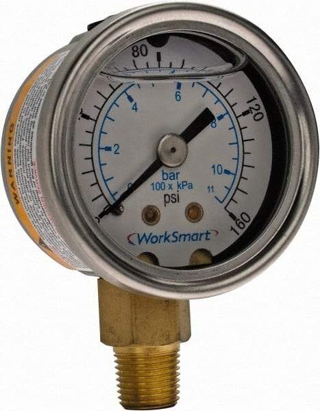 Value Collection - 1-1/2" Dial, 1/8 Thread, 0-160 Scale Range, Pressure Gauge - Lower Connection Mount, Accurate to 3-2-3% of Scale - All Tool & Supply