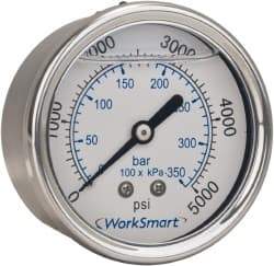 Value Collection - 2-1/2" Dial, 1/4 Thread, 0-400 Scale Range, Pressure Gauge - Center Back Connection Mount, Accurate to 3-2-3% of Scale - All Tool & Supply