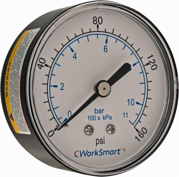 Value Collection - 2-1/2" Dial, 1/4 Thread, 0-160 Scale Range, Pressure Gauge - Center Back Connection Mount, Accurate to 3-2-3% of Scale - All Tool & Supply