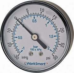 Value Collection - 2-1/2" Dial, 1/4 Thread, 30-0-30 Scale Range, Pressure Gauge - Center Back Connection Mount, Accurate to 3-2-3% of Scale - All Tool & Supply