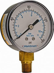 Value Collection - 2-1/2" Dial, 1/4 Thread, 0-160 Scale Range, Pressure Gauge - Lower Connection Mount, Accurate to 3-2-3% of Scale - All Tool & Supply