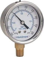 Value Collection - 1-1/2" Dial, 1/8 Thread, 0-3,000 Scale Range, Pressure Gauge - Lower Connection Mount, Accurate to 3-2-3% of Scale - All Tool & Supply