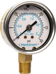 Value Collection - 2" Dial, 1/4 Thread, 0-30 Scale Range, Pressure Gauge - Lower Connection Mount, Accurate to 3-2-3% of Scale - All Tool & Supply