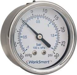 Value Collection - 2-1/2" Dial, 1/4 Thread, 30-0-30 Scale Range, Pressure Gauge - Center Back Connection Mount, Accurate to 3-2-3% of Scale - All Tool & Supply