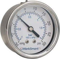 Value Collection - 2-1/2" Dial, 1/4 Thread, 0-100 Scale Range, Pressure Gauge - Center Back Connection Mount, Accurate to 3-2-3% of Scale - All Tool & Supply