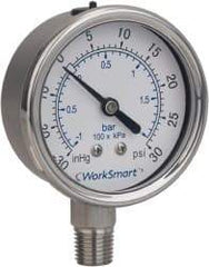 Value Collection - 2-1/2" Dial, 1/4 Thread, 30-0-30 Scale Range, Pressure Gauge - Lower Connection Mount, Accurate to 3-2-3% of Scale - All Tool & Supply