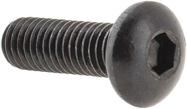 Made in USA - #10-32 UNF Hex Socket Drive, Button Screw - Alloy Steel, Black Oxide Finish, Fully Threaded, 5/8" Length Under Head - All Tool & Supply