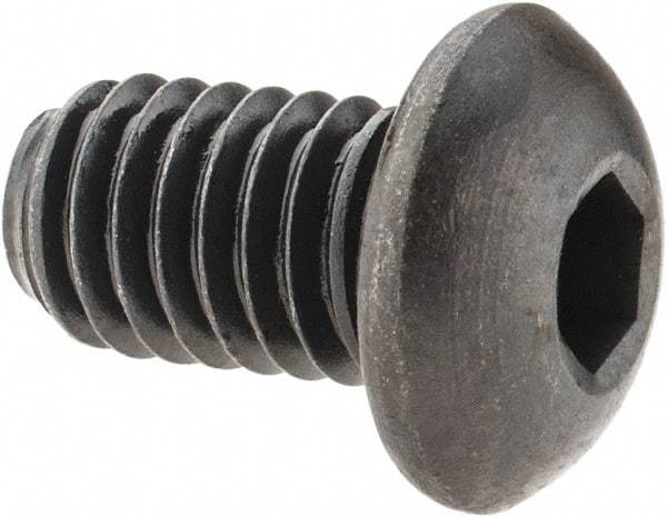 Made in USA - 3/8-16 UNC Hex Socket Drive, Button Screw - Alloy Steel, Black Oxide Finish, Fully Threaded, 5/8" Length Under Head - All Tool & Supply