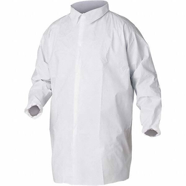 KleenGuard - Size XL White Lab Coat without Pockets - Microporous Film Laminate, Snap Front, Elastic Cuffs - All Tool & Supply