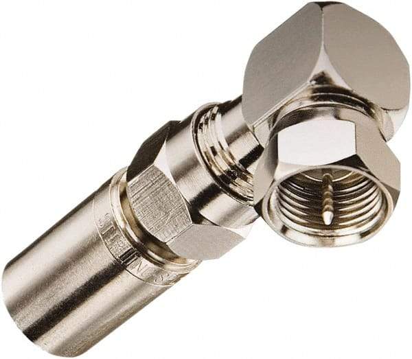 Ideal - 75 Ohm, Right Angle, Jack to Plug Coupler Twist On Coaxial Connector - Brass Body - All Tool & Supply