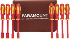 Paramount - 8 Piece 5 to 12mm Insulated Nutdriver Set - Solid Shaft, Ergonomic Handle - All Tool & Supply