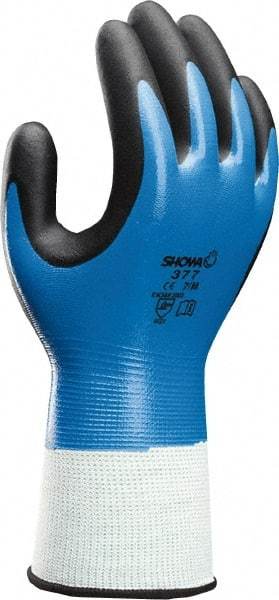 SHOWA - Size XL (9) Nitrile Coated Nylon General Protection Work Gloves - For General Purpose, Fully Coated, Knit Wrist Cuff, Full Fingered, Blue/Black, Paired - All Tool & Supply