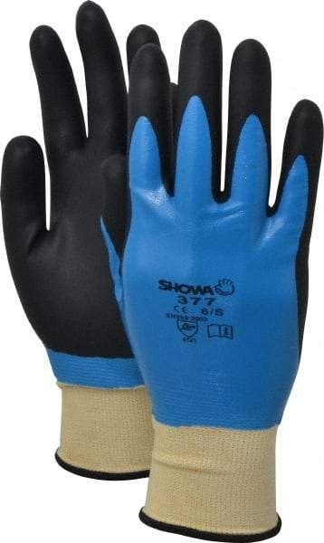 SHOWA - Size S (6) Nitrile Coated Nylon General Protection Work Gloves - For General Purpose, Fully Coated, Knit Wrist Cuff, Full Fingered, Blue/Black, Paired - All Tool & Supply