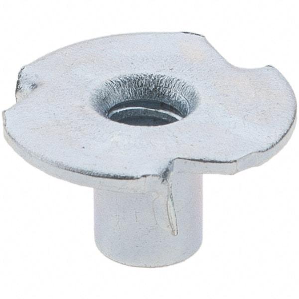 Made in USA - #6-32 Zinc-Plated Steel Standard Tee Nut - 1/4" Barrel Length, 1/2" Flange Diam, 3 Prongs - All Tool & Supply