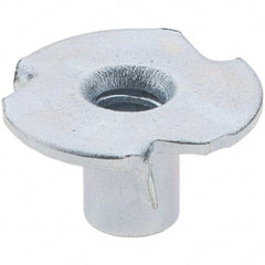 Made in USA - #6-32 Zinc-Plated Steel Standard Tee Nut - 1/4" Barrel Length, 1/2" Flange Diam, 3 Prongs - All Tool & Supply