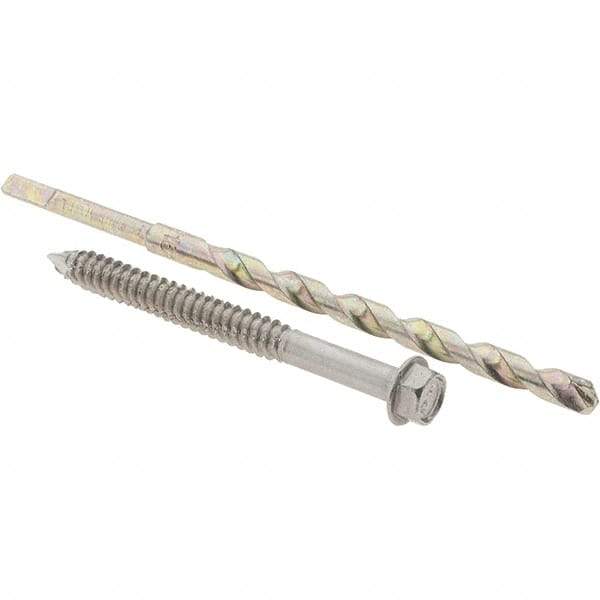 Value Collection - 1/4" Diam, 2-3/4" Length Under Head, Hex Drive, Concrete Screw & Masonry Fastener - Stainless Steel, Includes Drill Bit - All Tool & Supply