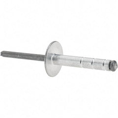 RivetKing - Large Flange Head Aluminum Open End Blind Rivet - Steel Mandrel, 0.437" to 3/4" Grip, 1.065" Length Under Head, 3/16" Body Diam - All Tool & Supply