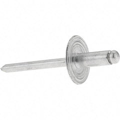 Value Collection - Size 64 Large Flange Dome Head Aluminum Open End Blind Rivet - Aluminum Mandrel, 0.062" to 1/4" Grip, 0.615" Head Diam, 0.192" to 0.196" Hole Diam, 0.45" Length Under Head, 3/16" Body Diam - All Tool & Supply