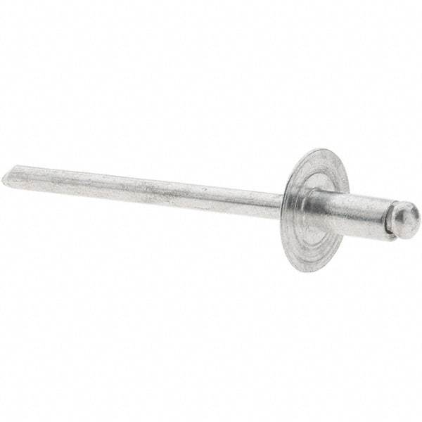 Value Collection - Size 42 Large Flange Dome Head Aluminum Open End Blind Rivet - Aluminum Mandrel, 0.032" to 1/8" Grip, 3/8" Head Diam, 0.129" to 0.133" Hole Diam, 0.275" Length Under Head, 1/8" Body Diam - All Tool & Supply