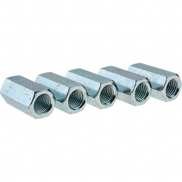 Value Collection - 7/8-9 UNC, 2-1/2" OAL Steel Standard Coupling Nut - Zinc-Plated Finish, 1-1/4" Width Across Flats - All Tool & Supply