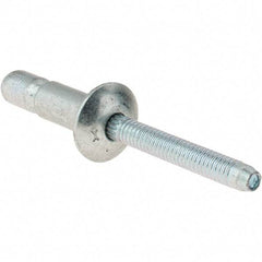 Value Collection - Truss Head Steel Structural Blind Rivet - Steel Mandrel, 0.08" to 3/8" Grip, 0.592" Head Diam, 0.261" to 0.272" Hole Diam, 0.56" Length Under Head, 1/4" Body Diam - All Tool & Supply