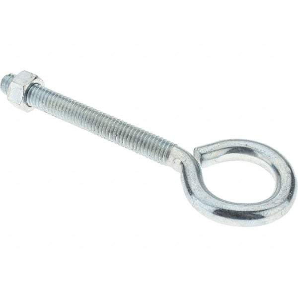 Value Collection - 3/8-16, Zinc-Plated Finish, Steel Wire Turned Eye Bolt - 3-1/8" Thread Length, 1" ID, 3-3/8" Shank Length - All Tool & Supply