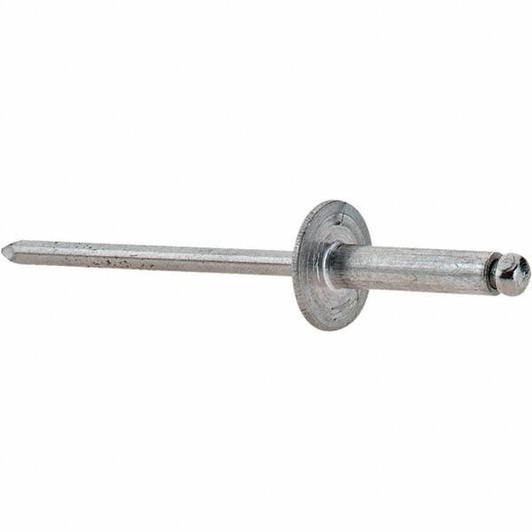 Value Collection - Size 46 Large Flange Dome Head Aluminum Open End Blind Rivet - Steel Mandrel, 0.251" to 3/8" Grip, 3/8" Head Diam, 0.129" to 0.133" Hole Diam, 0.525" Length Under Head, 1/8" Body Diam - All Tool & Supply