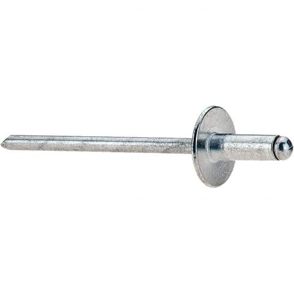 Value Collection - Size 43 Large Flange Dome Head Aluminum Open End Blind Rivet - Aluminum Mandrel, 0.126" to 0.187" Grip, 3/8" Head Diam, 0.129" to 0.133" Hole Diam, 0.337" Length Under Head, 1/8" Body Diam - All Tool & Supply