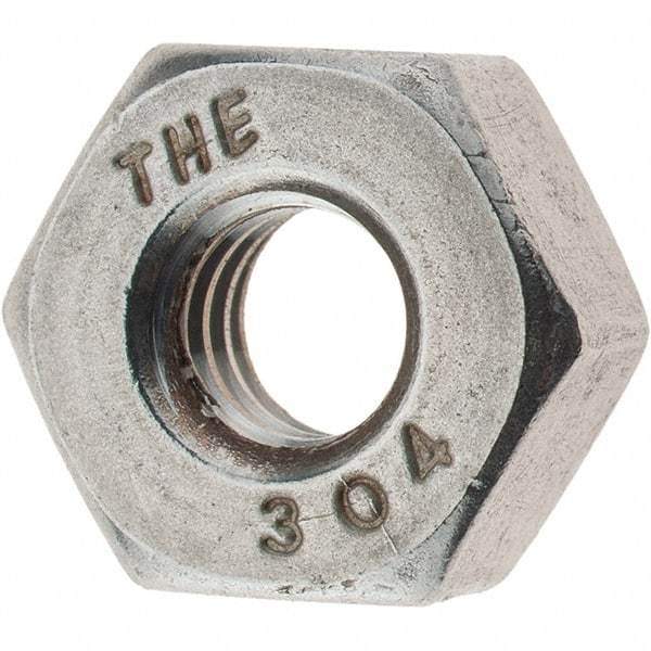 Value Collection - 1/4-20 UNC Stainless Steel Right Hand Heavy Hex Nut - 1/2" Across Flats, 15/64" High, Uncoated - All Tool & Supply