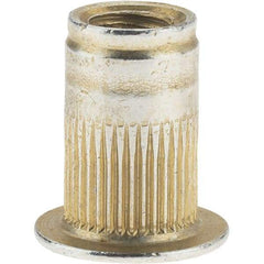 Value Collection - #8-32, 0.265 Insert Diam, 0.42" OAL, Knurled Body Open End Threaded Insert - 0.2656" Hole Diam, 0.39" Head Diam, 1008/1010 Steel, Clear Protective Coating & Zinc Yellow Dichromate Finish - All Tool & Supply