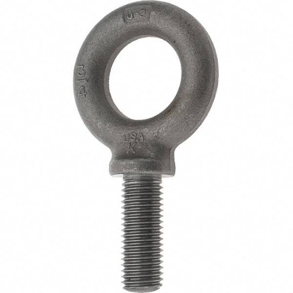 Value Collection - 5,000 Lb Capacity, Steel, 3/4-10 Thread, Fixed Lifting Eye Bolt - Fully Threaded, 2" Shank, 2" Thread Length, Shoulder - All Tool & Supply