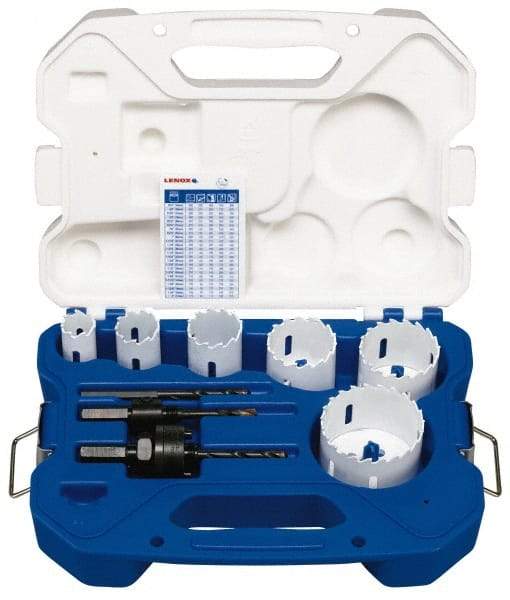 Lenox - 8 Piece, 7/8" to 2-1/2" Saw Diam, Electrician's Hole Saw Kit - Carbide-Tipped, Toothed Edge, Pilot Drill Model No. 123CT, Includes 6 Hole Saws - All Tool & Supply